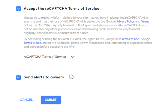 اقبل شروط خدمة Google reCAPTCHA