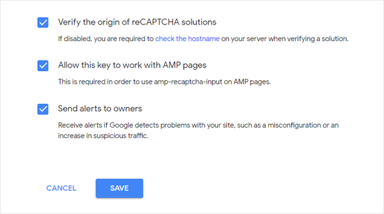 السماح reCAPTCHA للعمل على صفحات AMP