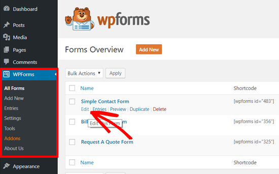 تحرير نموذج تم إنشاؤه باستخدام WPForms