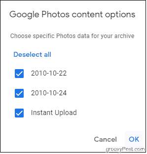 خيارات محتوى صور Google
