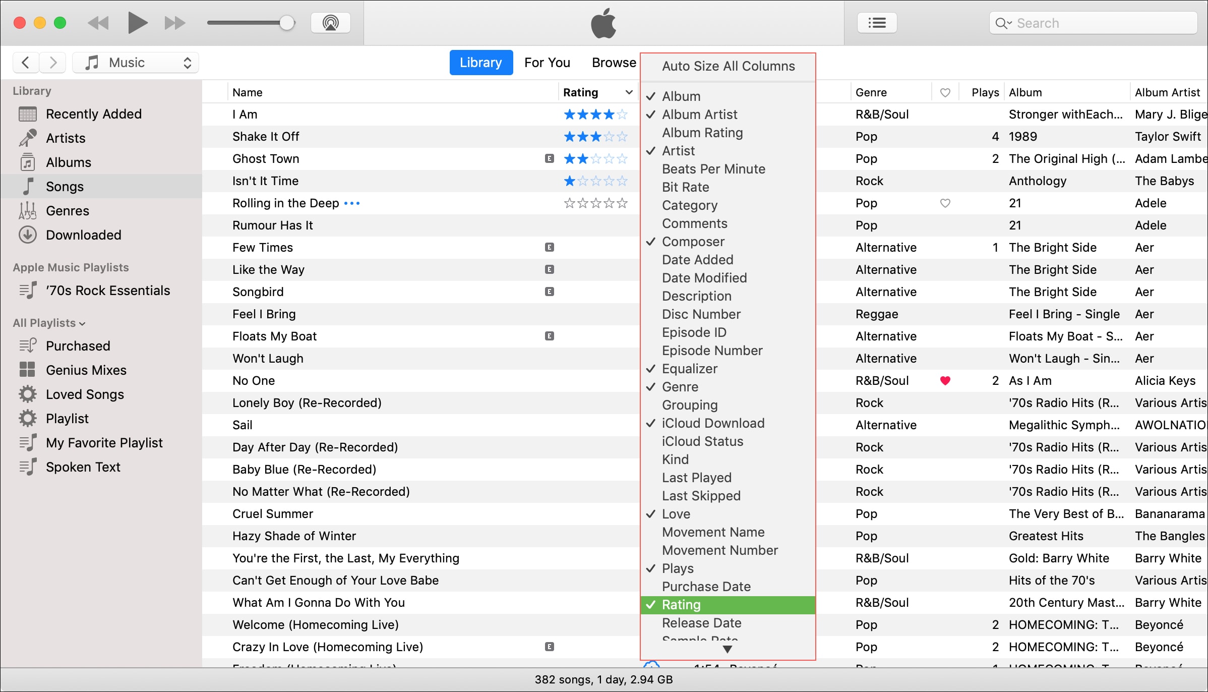 التصنيف بالنجوم iTunes Mac