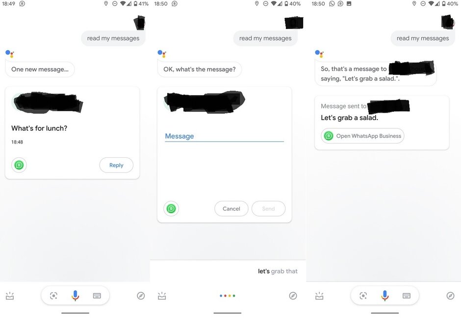 عندما تطلب من المساعد قراءة رسائلك ، سيظهر مربع يعرض الرسالة واسم المرسل وتطبيق المراسلة الذي جاء منه - Google Assistant الآن قراءة النصوص من تطبيقات الطرف الثالث بما في ذلك WhatsApp و Telegram