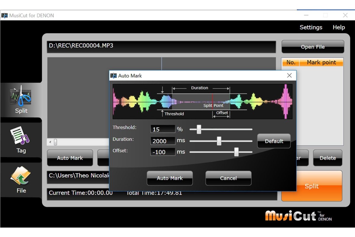 يقوم برنامج MusiCut تلقائيًا بفصل المقطوعات الفردية عن ألبوم أساس على تسلسل صامت