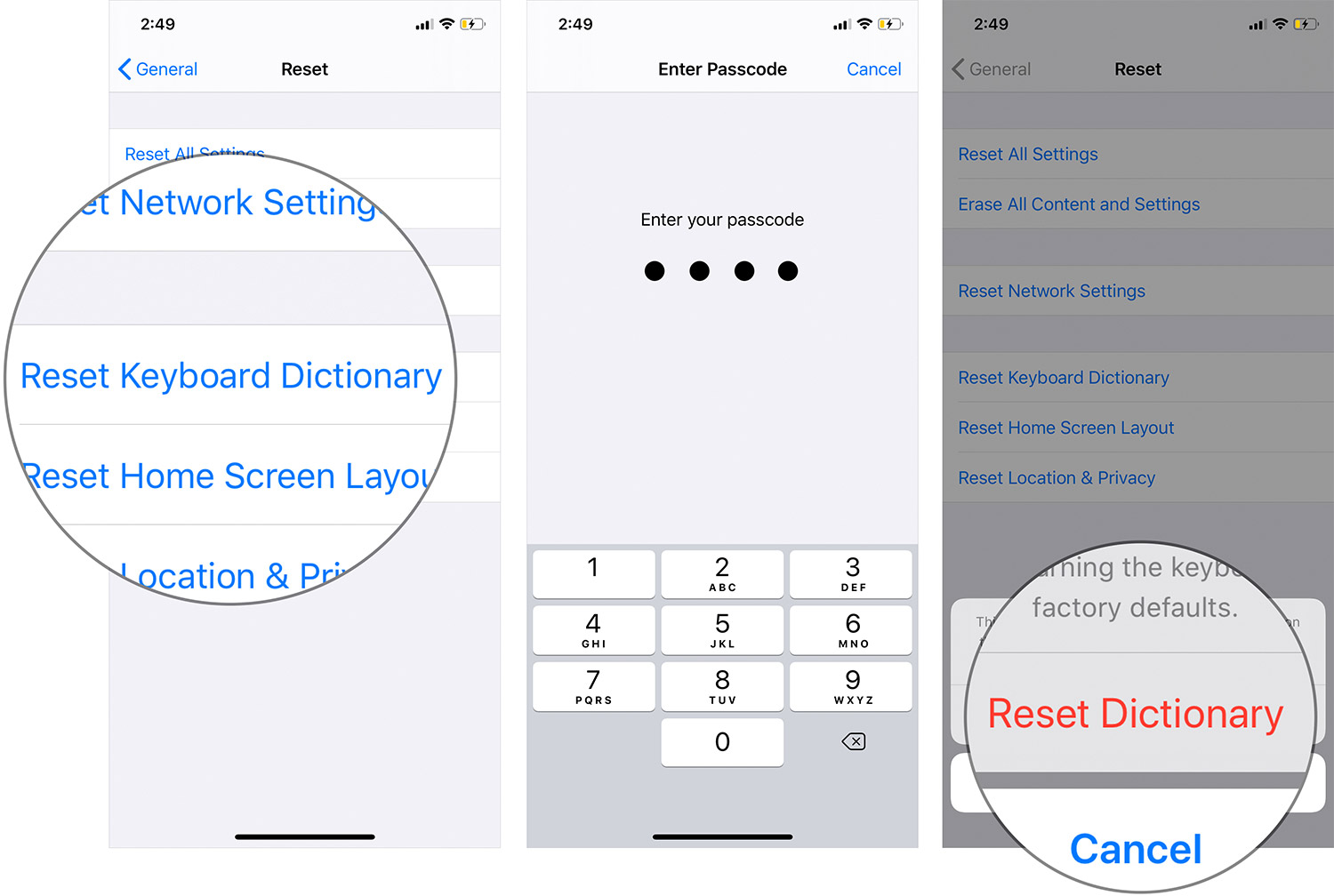 إعادة تعيين قاموس لوحة المفاتيح على iPhone أو iPad