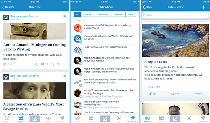 WordPress التدوين iPhone و iPad App لقطة الشاشة