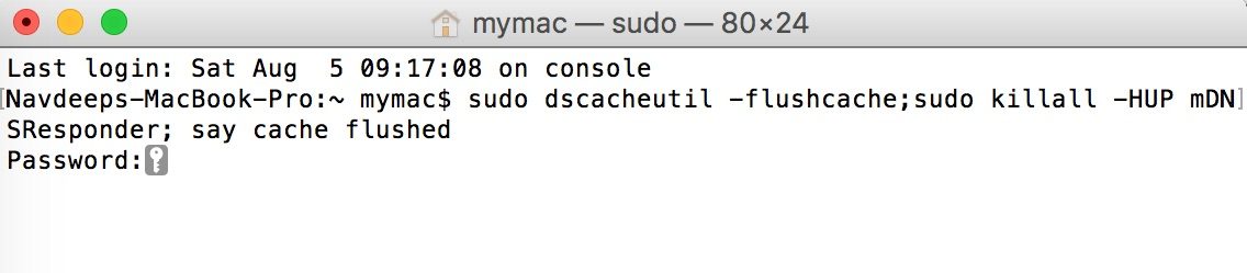 مسح ذاكرة التخزين المؤقت لنظام أسماء النطاقات في macbook لإصلاح DNS_PROBE_FINISHED_NXDOMAIN