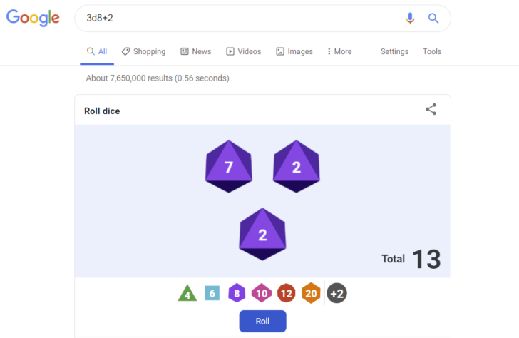 Roll for initiative: Google Search simulates more types of dice for your tabletop RPG enjoyment