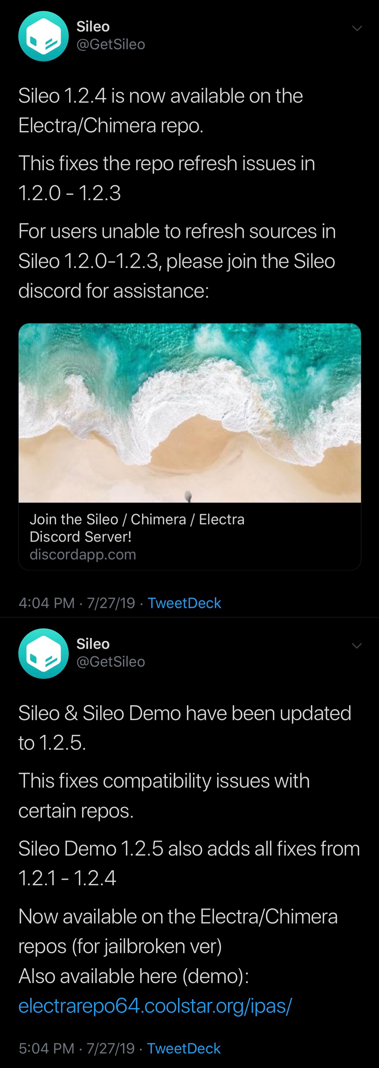 Sileo v1.2.5 صدر لمعالجة المزيد من القضايا مستودع 2