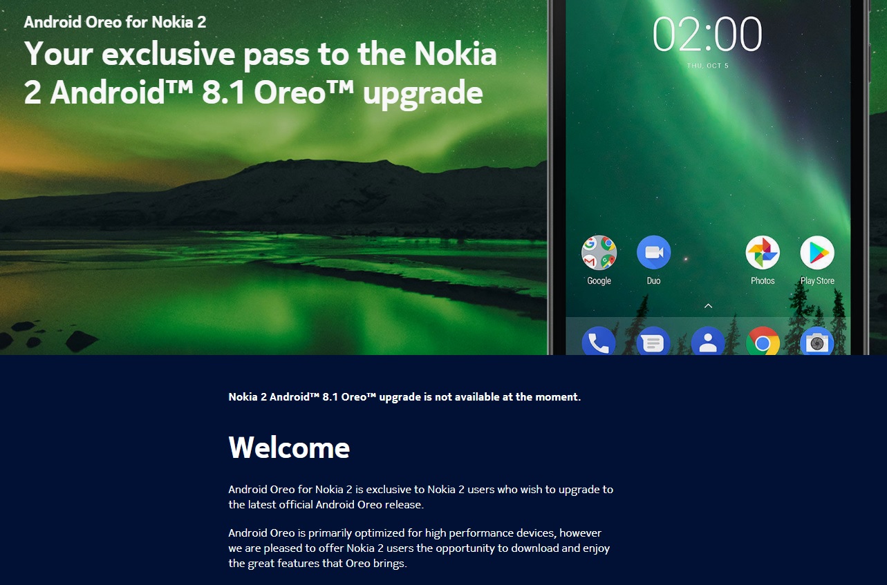 تحديث Android 8.1 Oreo لـ Nokia 2 غير متوفر في الوقت الحالي