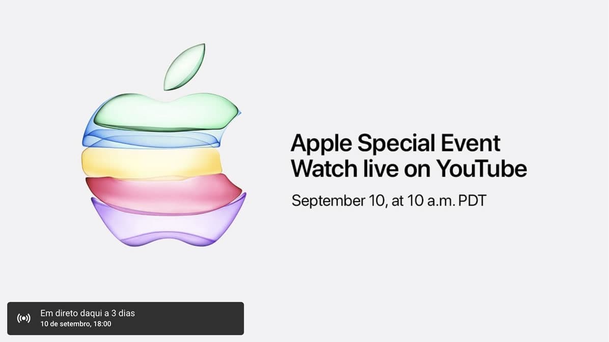 Imagem do YouTube que mostrará o evento da Apple do dia 10 de setembro