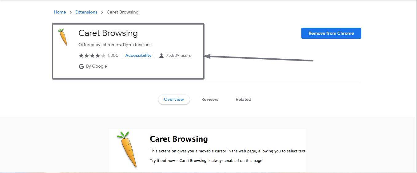 Enable Caret browsing add-on on Chrome