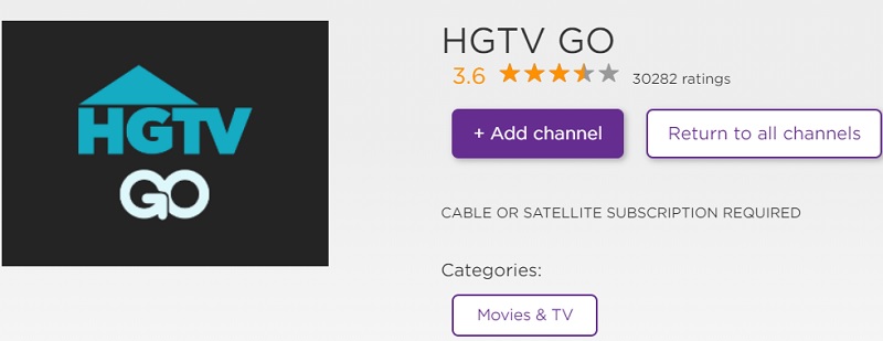 أضف قناة HGTV على Roku