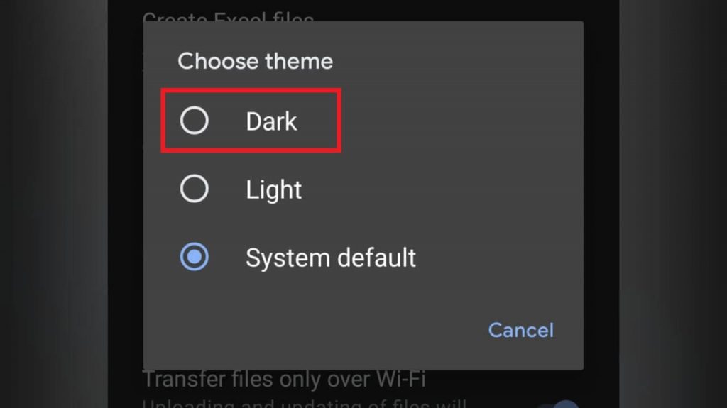 انقر فوق Dark - Microsoft Office Dark Mode