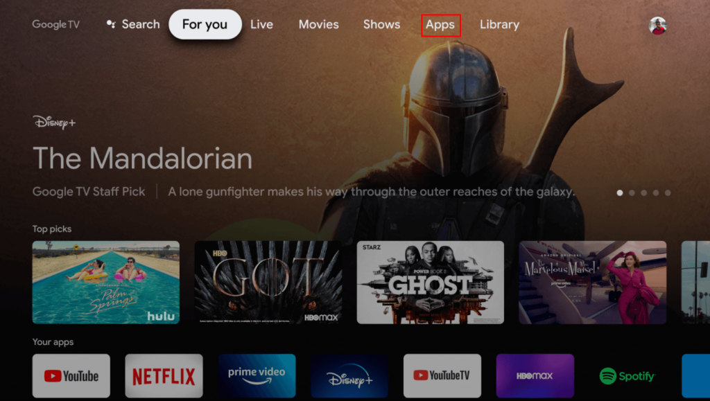 حدد التطبيقات - Netflix على Google TV