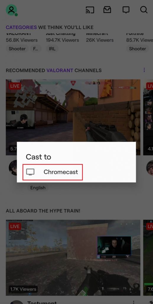 Chromecast Twitch مقاطع الفيديو باستخدام Android / iPhone
