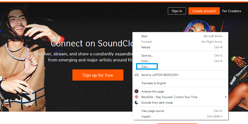 Chromecast SoundCloud من الكمبيوتر