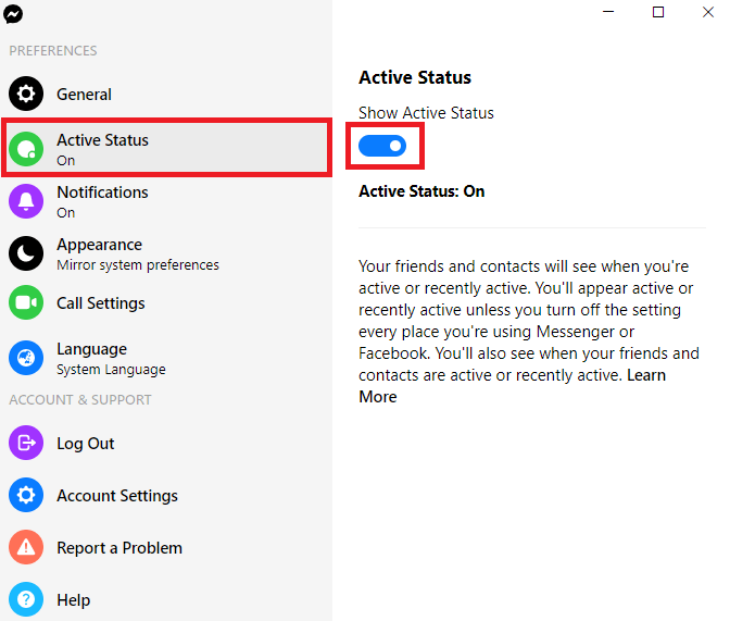 كيفية الظهور في وضع عدم الاتصال على Messenger (Windows 10)