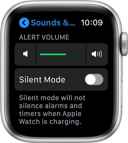 ضبط مستوى الصوت لتغيير صوت الإعلام Apple Watch 