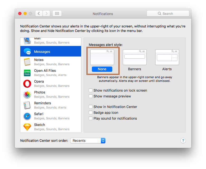 Turn of Notifications - قم بإيقاف تشغيل الرسائل على MAC