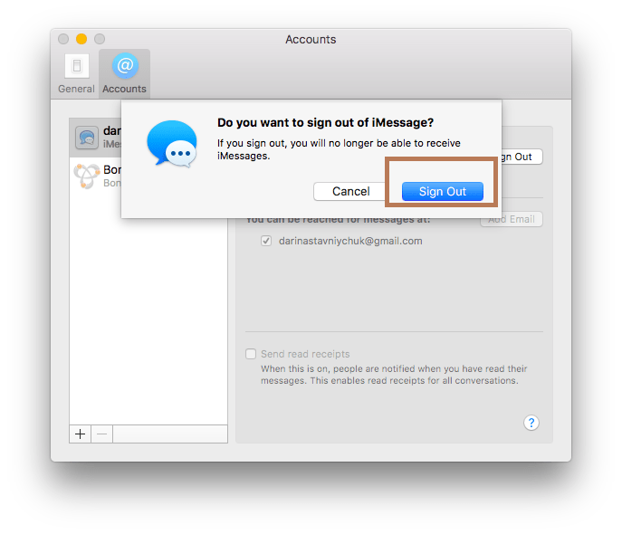تسجيل الخروج من الرسائل في MAC
