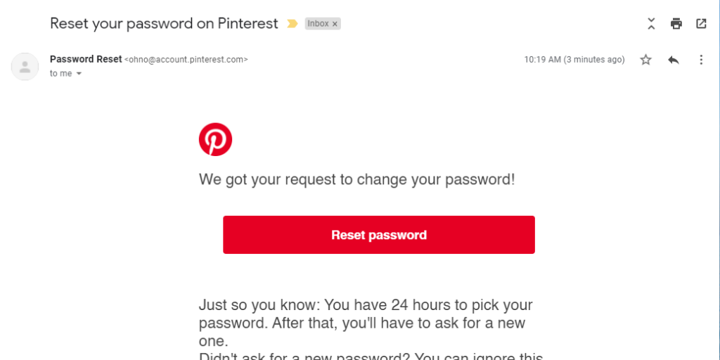 إعادة ضبط Pinterest كلمه السر