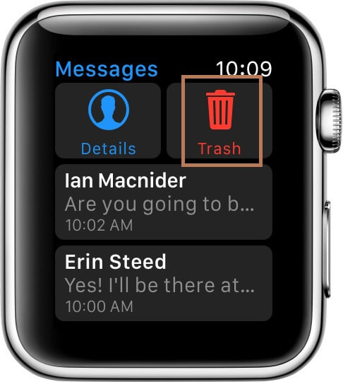 المهملات لحذف الرسائل عليها Apple Watch
