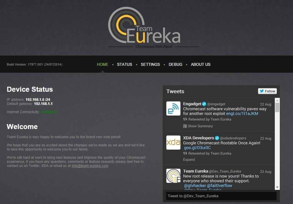 صفحة إعدادات Eureka ROM