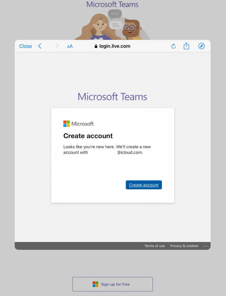 قم بالتسجيل في Microsoft Teams