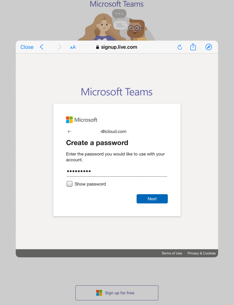 قم بالتسجيل في Microsoft Teams