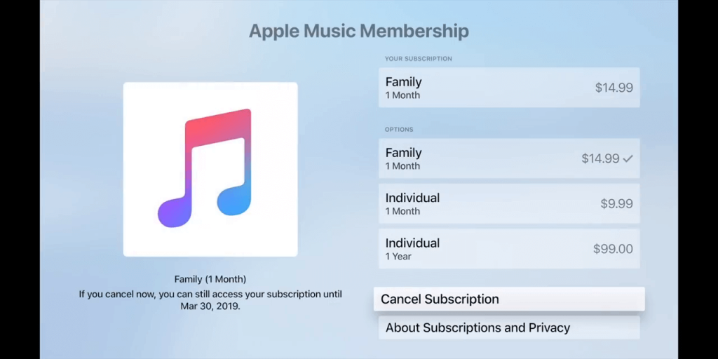 يلغي Apple اشتراك الموسيقى