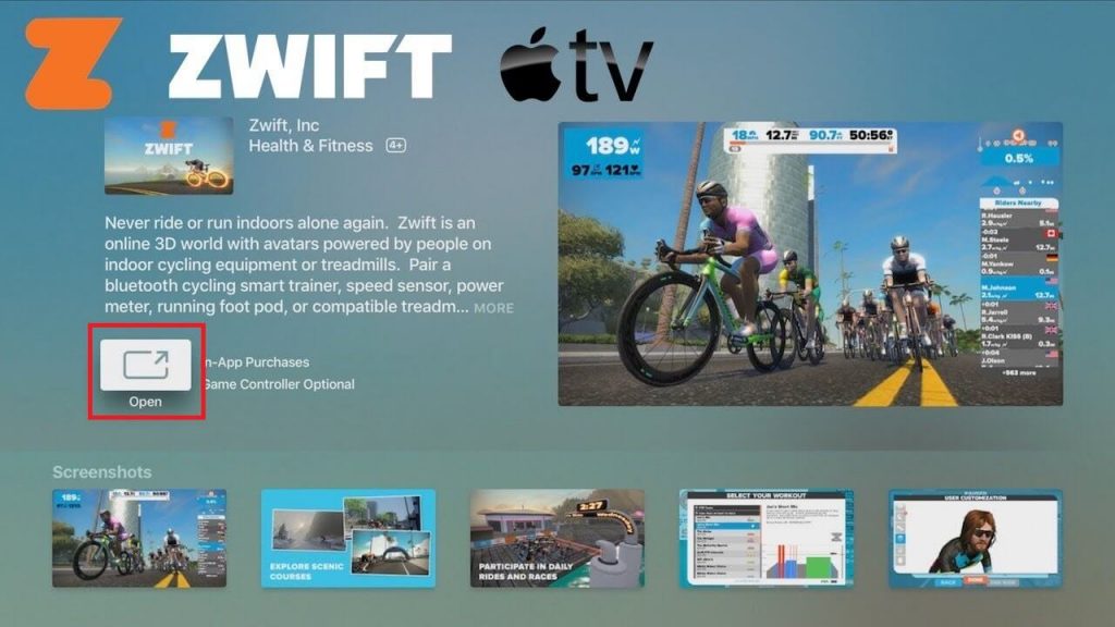   تشغيل Zwift Apple تلفزيون