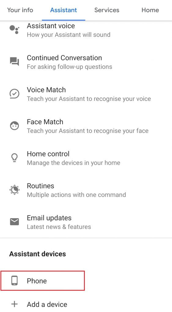 تمكين Google Assistant اختيار