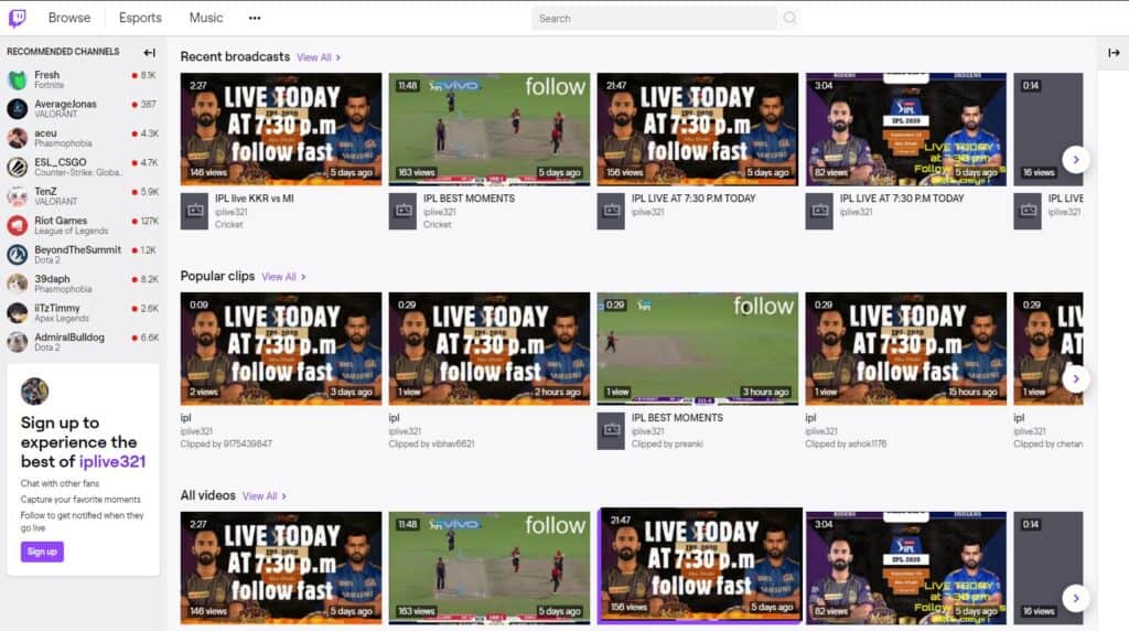 Twitch  IPL 2020 Streams