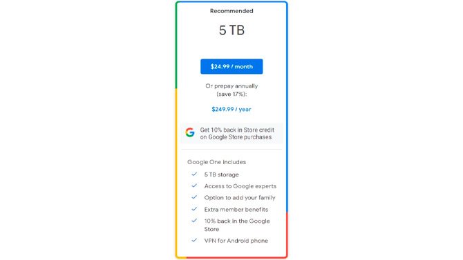 تنشئ Google خطة بمساحة تخزين تبلغ 5 تيرابايت مقابل 24.99 دولارًا في الشهر 2