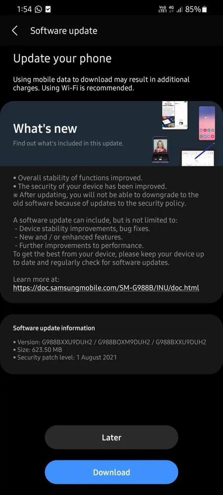 Galaxy S10 ، S20 ، Note 10 و Note 20 تلقي تحديث One UI 3.1.1 2