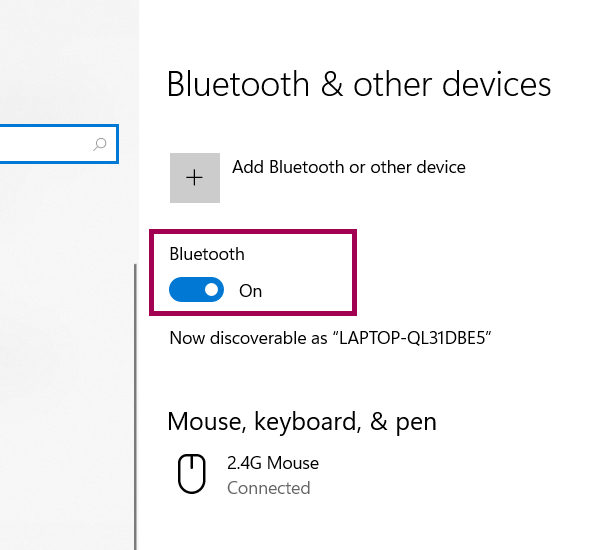 قم بتشغيل Bluetooth عبر تطبيق الإعدادات