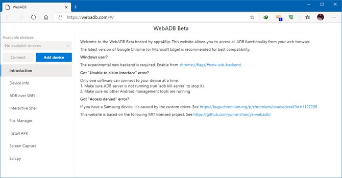 يسمح WebADB باستخدام أداة Android Debug Bridge من المتصفح