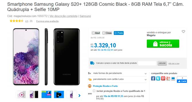 Galaxy S20 + بأقل من 3500 ريال برازيلي؟ انظر أين تجد الهاتف الخليوي لهذا المبلغ 2