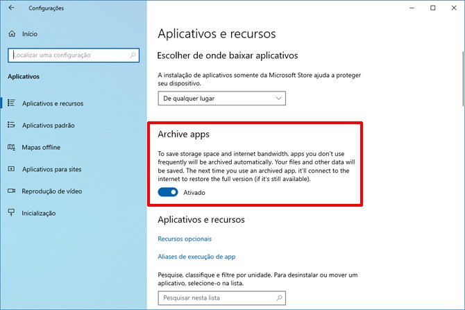 Windows  10 قد أرشفة التطبيقات التي لا يستخدمها المستخدم كثيرًا