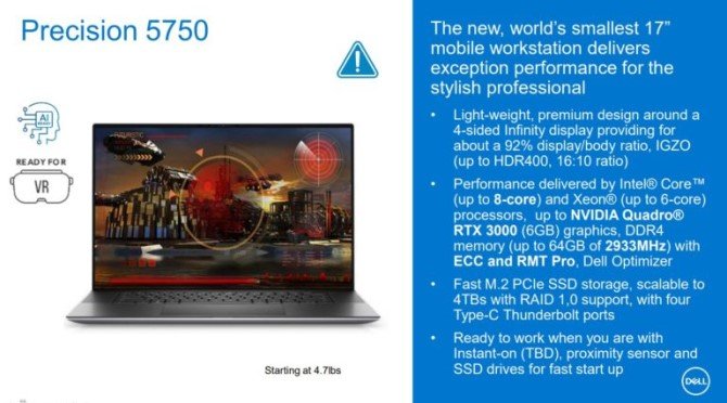تسريب يقدم تفاصيل عن أجهزة الكمبيوتر المحمولة طراز Precision 5750 و XPS 17 9700 من Dell 3