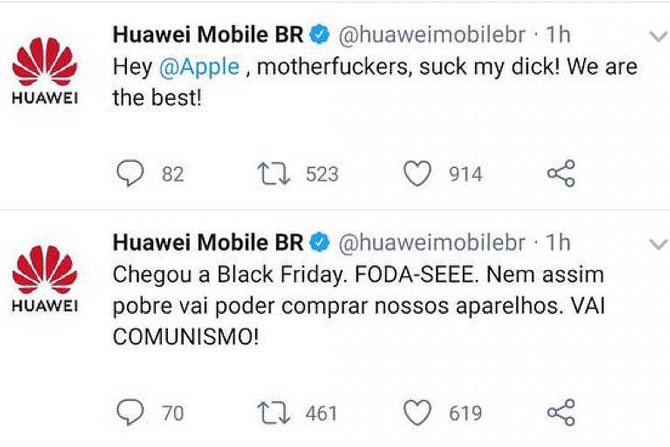 تحقق شركة Huawei Brasil في الأواني الهجومية في حسابها على Twitter 2