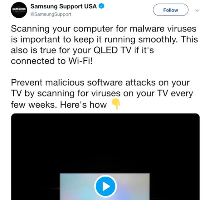 تقوم Samsung Tweet بتذكير المستخدمين بفحص Smart TV بحثًا عن الفيروسات 2
