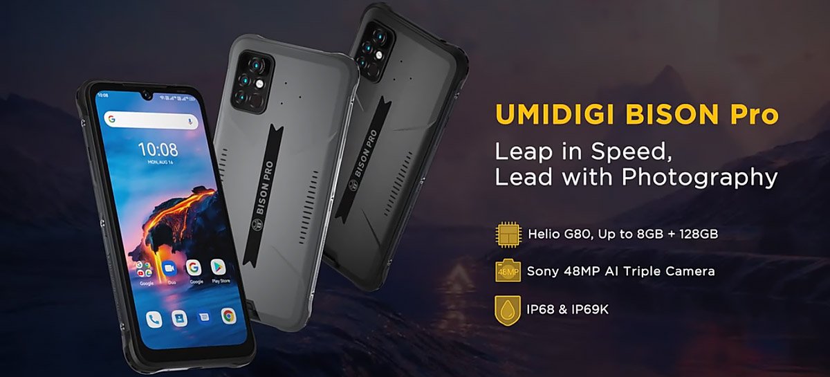 BISON Pro é o novo celular resistente da UMIDIGI com Helio G80, câmera de 64 MP e proteção IP69K