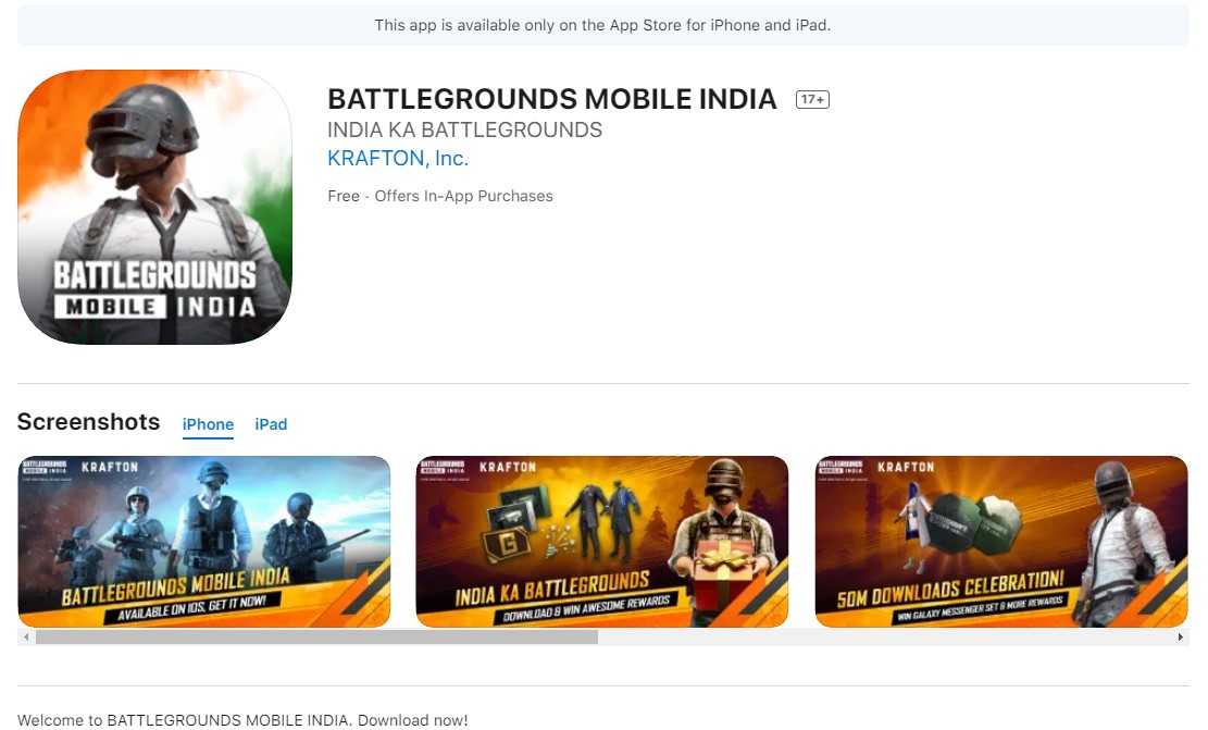 ‎BATTLEGROUNDS MOBILE INDIA on the App Store iOS Download Link