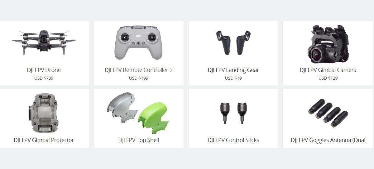 DJI FPV Drone - Veja preço de peças de reparo, mochila e acessórios