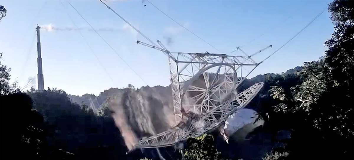 [Vídeo] Veja o colapso do segundo maior Radiotelescópio do mundo