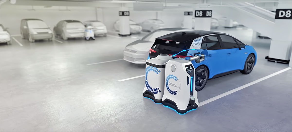 Volkswagen apresenta robô autônomo que recarrega carros elétricos