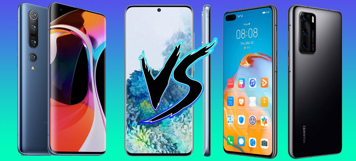 Samsung Galaxy S20 vs Xiaomi Mi 10 vs Huawei P40 - comparativo Android high-end!