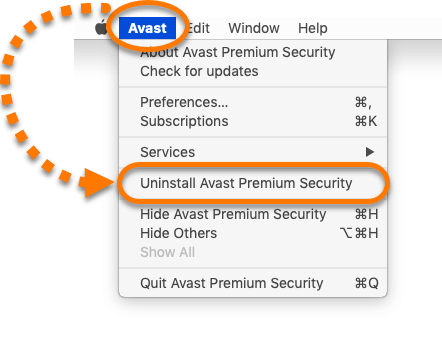 حدد إلغاء تثبيت Avast Premium Security