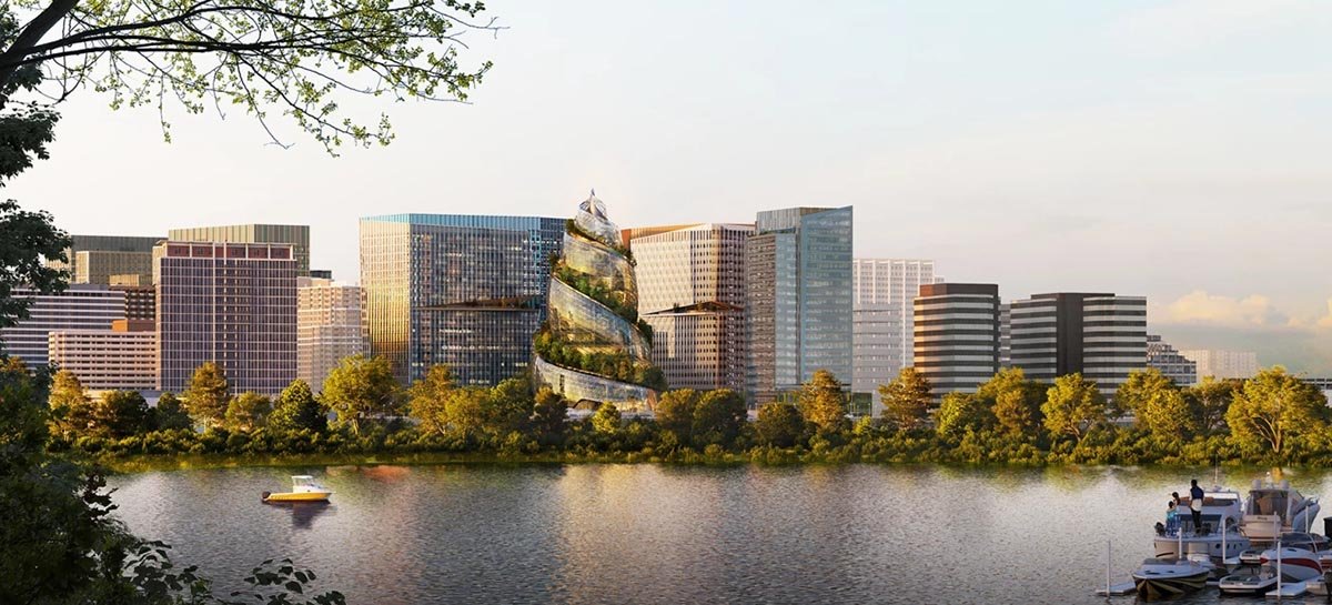مكتب جديد لـ Amazon إنه مبنى حلزوني مع حديقة على طول الطريق إلى الأعلى. 1